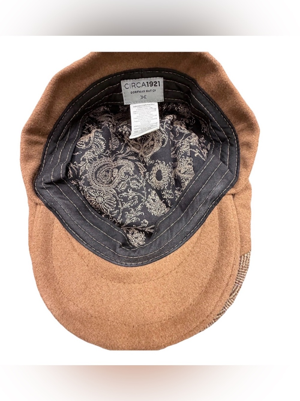 CIRCA 1921 Dorfman Hat Co Brown Herringbone Wool Blend Flat Cap Scally Ivy Med - Picture 5 of 7